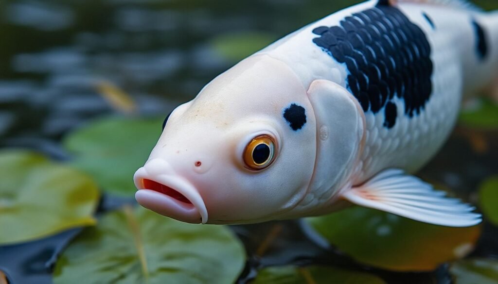 découvrez la carpe koï aka bekko, reconnue pour ses motifs rouges éclatants et ses marques noires distinctives, une variété prisée des amateurs de bassins décoratifs.