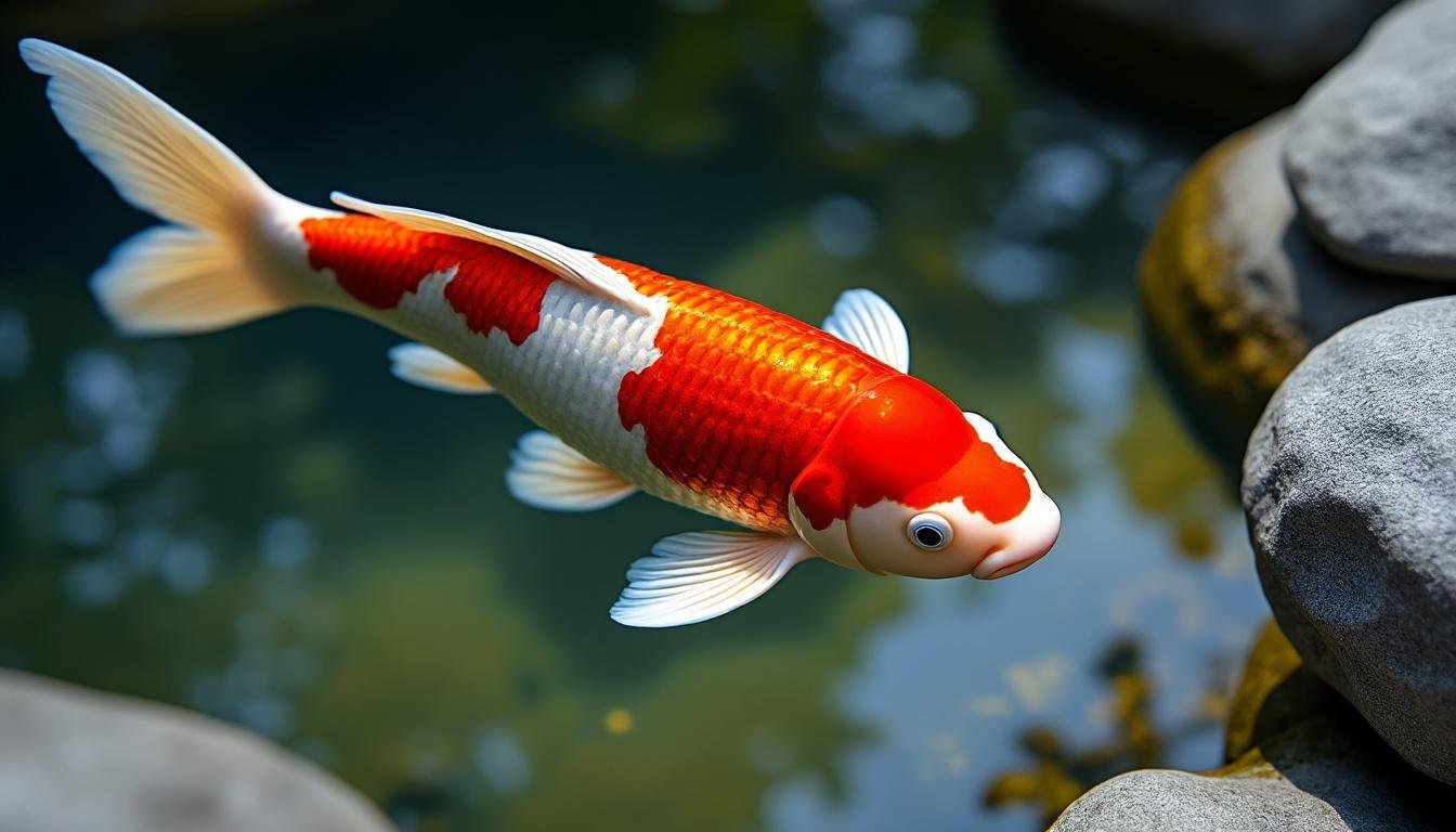 découvrez la carpe koï akamigoi, une variété élégante réputée pour ses magnifiques teintes rouges et noires, idéale pour votre bassin ou jardin aquatique.