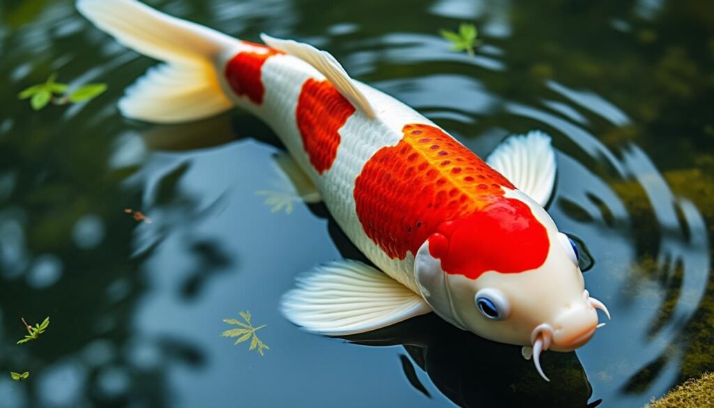 découvrez la carpe koï doitsu kohaku, une variété élégante et prisée pour son motif blanc et rouge éclatant, idéale pour embellir votre bassin avec grâce et couleurs vives.