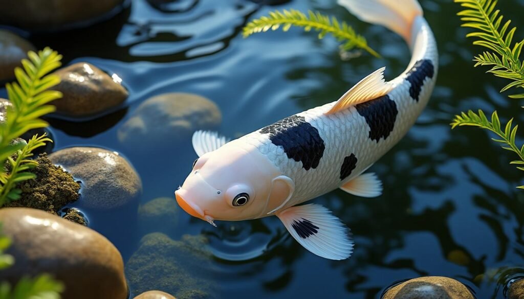 découvrez la carpe koï doitsu utsuri, une variété unique et élégante de carpe japonaise aux motifs noirs contrastants. parfaite pour embellir votre bassin et apprécier la beauté aquatique.