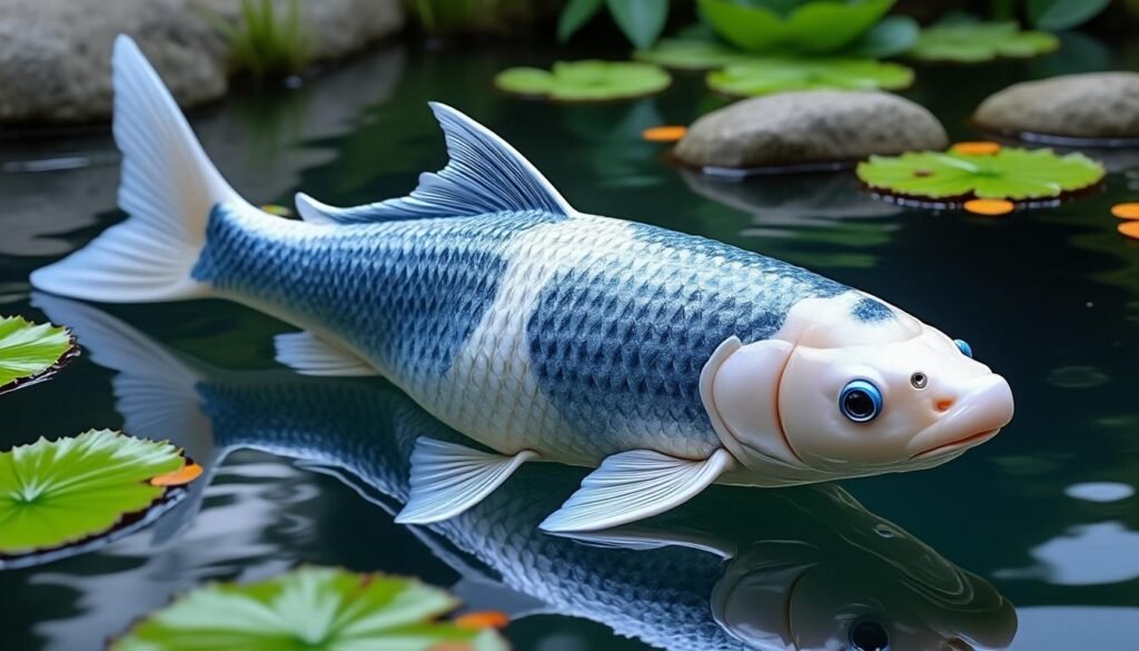 découvrez la beauté unique de la carpe koï ginrin asagi, une variété captivante aux écailles étincelantes et aux couleurs bleu-gris distinctives, idéale pour enrichir votre bassin.