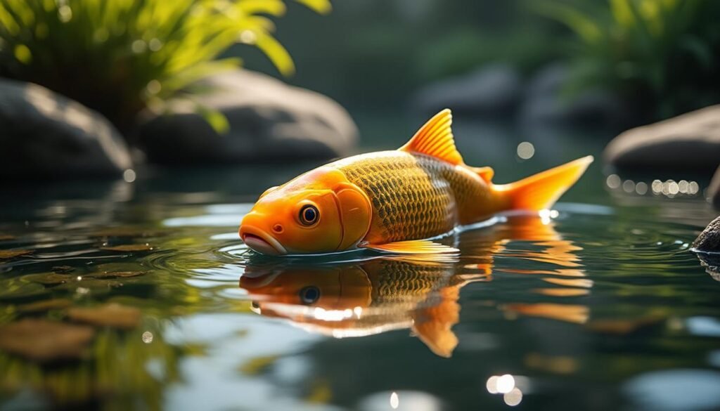 découvrez la carpe koï ginrin ogon, une carpe d'ornement élégante au éclat métallique scintillant, parfaite pour sublimer votre étang ou bassin.