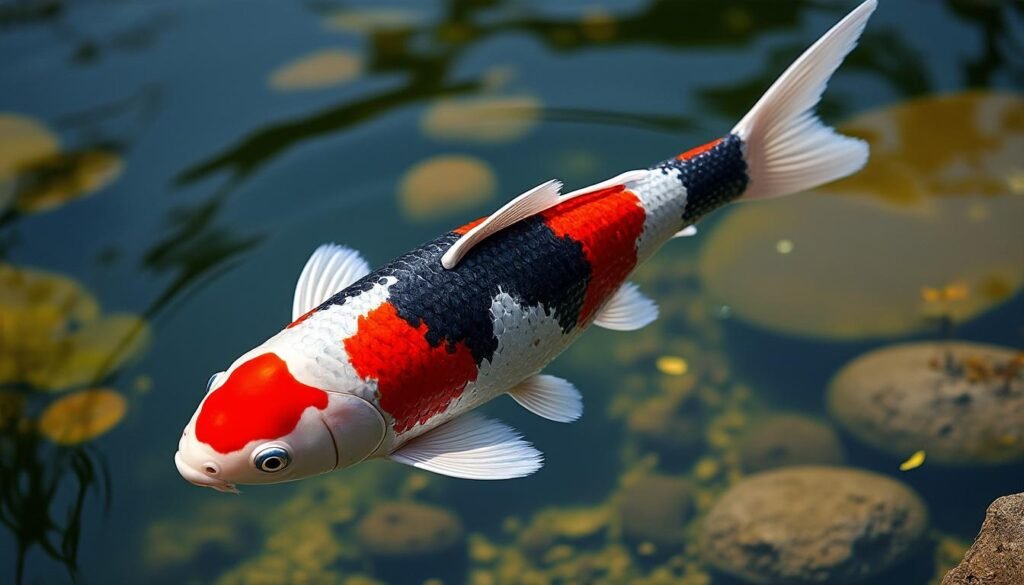 découvrez la beauté éclatante de la carpe koï ginrin showa, une variété exceptionnelle aux écailles scintillantes et aux couleurs vives, parfaite pour enrichir votre étang.