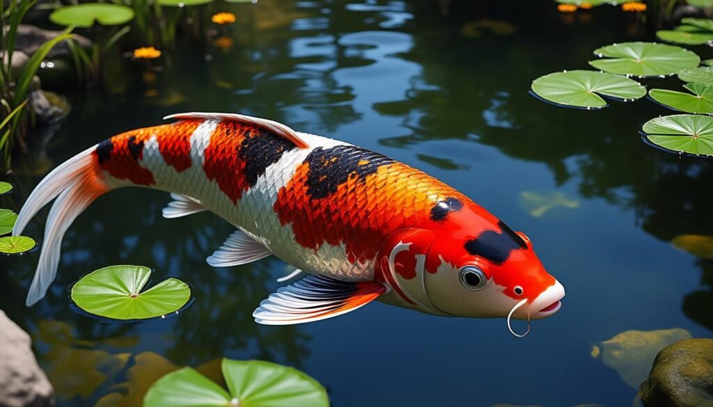 découvrez la beauté unique de la carpe koï ginrin showa, un poisson d'ornement aux écailles scintillantes et aux couleurs éclatantes, idéal pour embellir votre bassin.