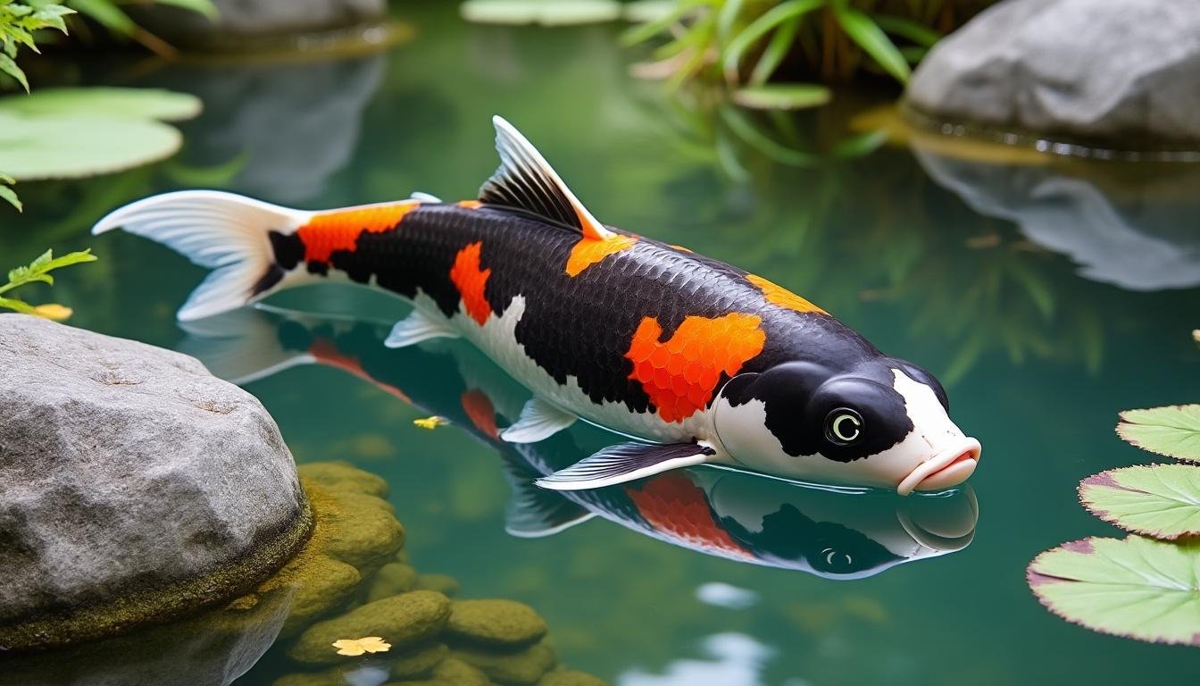 découvrez la carpe koï hi utsuri, une variété élégante aux motifs rouges et noirs uniques, symbole de force et de beauté dans votre bassin.