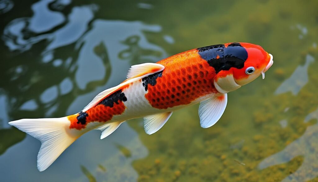 découvrez la carpe koï hikari hi utsuri, une variété élégante et éclatante, parfaite pour enrichir votre bassin avec des couleurs vives et un caractère unique.