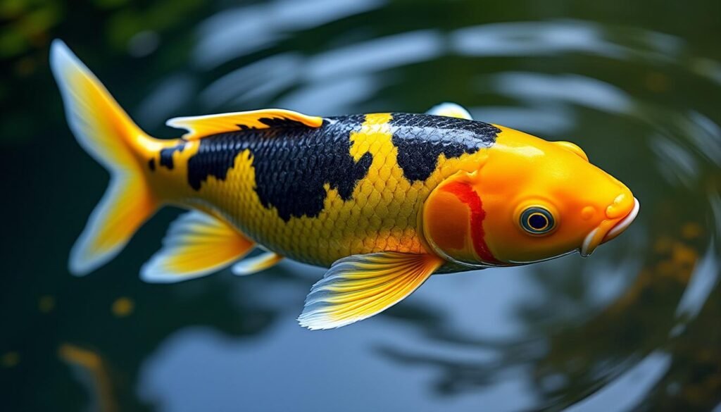 découvrez la carpe koï hikari ki utsuri, une variété élégante et brillante, parfaite pour enrichir votre bassin d'eau avec couleur et vitalité.