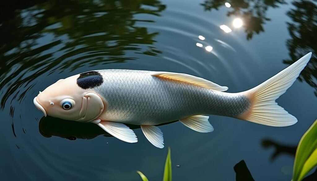 découvrez la carpe koï hikari shiro utsuri, une variété élégante aux reflets lumineux et aux motifs uniques, parfaite pour embellir votre bassin.