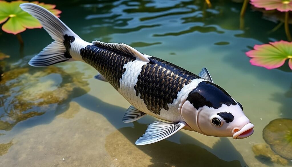 découvrez la beauté unique de la carpe koï kikokuryu, une variété prisée pour ses motifs métalliques et ses couleurs éclatantes, idéale pour embellir votre bassin.