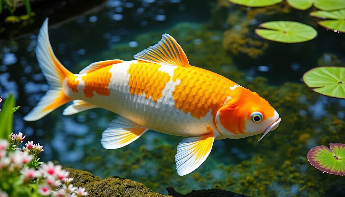 découvrez la carpe koï lemon hariwake, une variété unique aux couleurs vibrantes mêlant jaune citron et blanc éclatant, idéale pour embellir votre bassin.