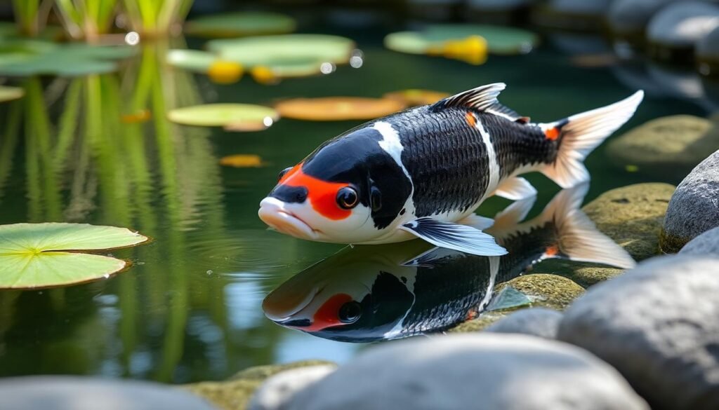 découvrez la beauté exceptionnelle de la carpe koï maruten showa, célèbre pour ses motifs distinctifs et ses couleurs éclatantes, idéale pour enrichir votre bassin d'ornement.