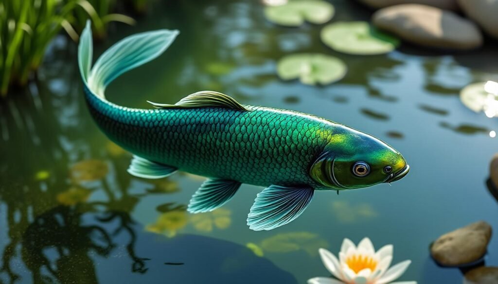 découvrez la carpe koï midorigoi, une variété élégante aux nuances vertes profondes, parfaite pour embellir votre bassin jardin avec une touche de sérénité et de beauté naturelle.