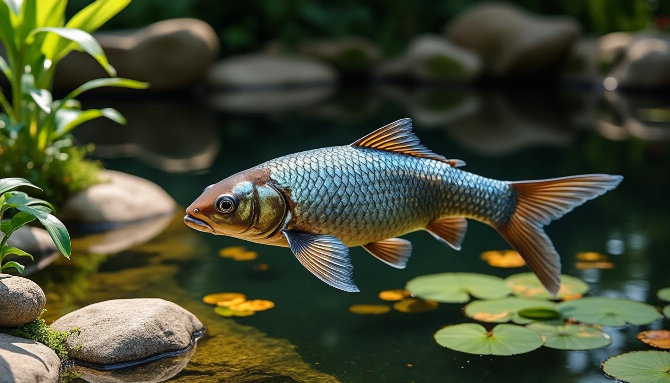 découvrez la carpe koï mukashi ogon, une variété élégante aux écailles brillantes dorées, symbole de chance et de sérénité dans votre bassin.