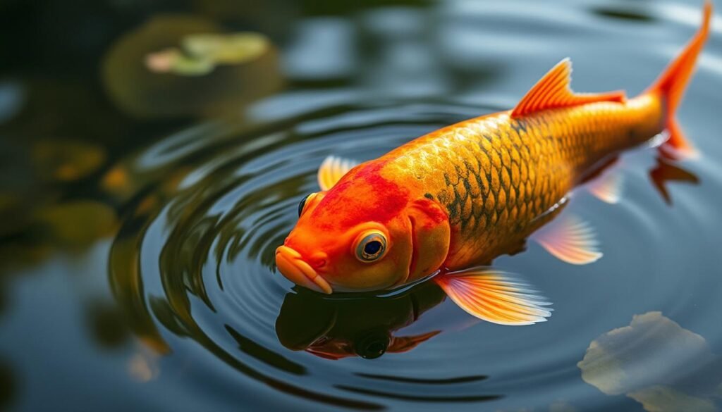 découvrez la carpe koï orenji ogon, connue pour sa couleur orange métallique éclatante et son élégance. parfaite pour enrichir votre bassin avec une touche de beauté japonaise traditionnelle.