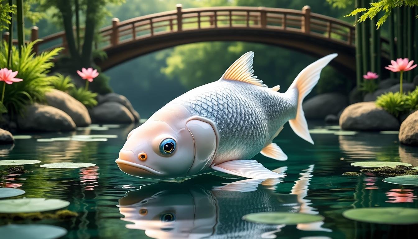 découvrez la carpe koï platinum ogon, une variété élégante au coloris argenté brillant, idéale pour embellir votre bassin.