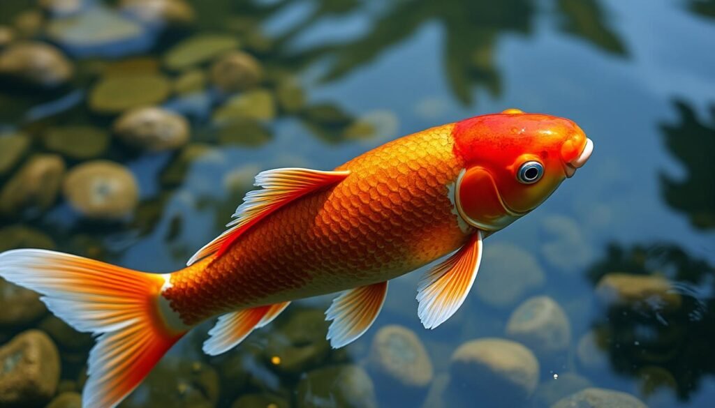 découvrez la carpe koï red ochiba, une magnifique variété aux couleurs rouges éclatantes, idéale pour embellir votre bassin et apporter une touche d'élégance à votre jardin aquatique.