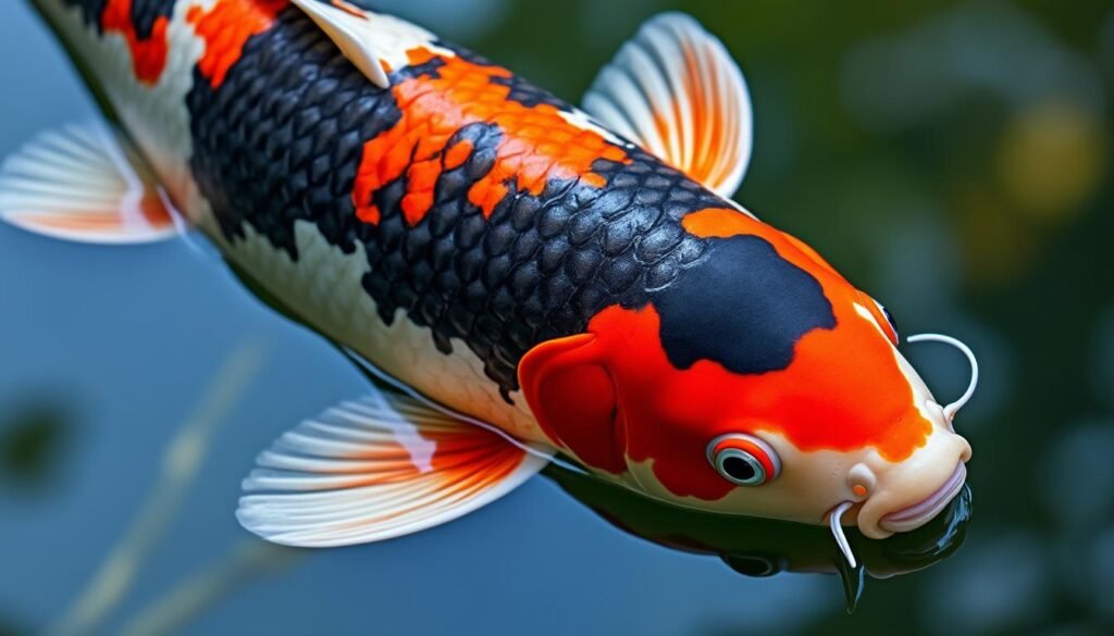 découvrez la beauté unique de la carpe koï showa utsuri, un poisson ornemental aux motifs contrastés et élégants, parfait pour votre bassin ou jardin aquatique.