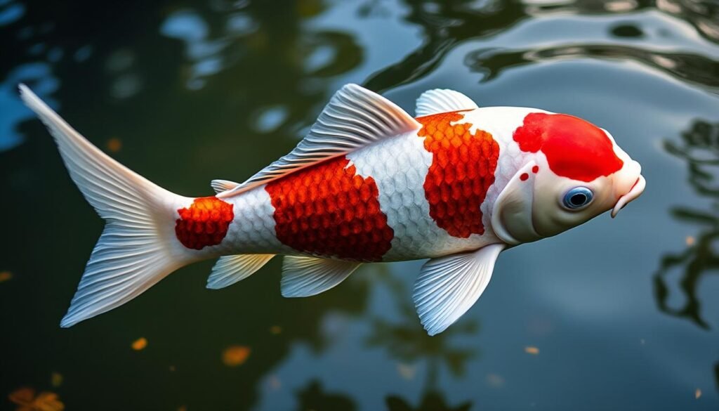 découvrez la carpe koï straight pattern kohaku, une beauté aquatique traditionnelle japonaise aux couleurs éclatantes rouge et blanc, idéale pour embellir votre étang.