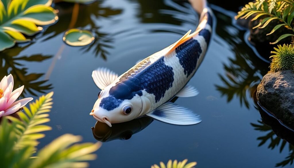 découvrez la beauté unique de la carpe koï sumi goromo, une variété élégante aux motifs contrastés, parfaite pour embellir votre bassin.