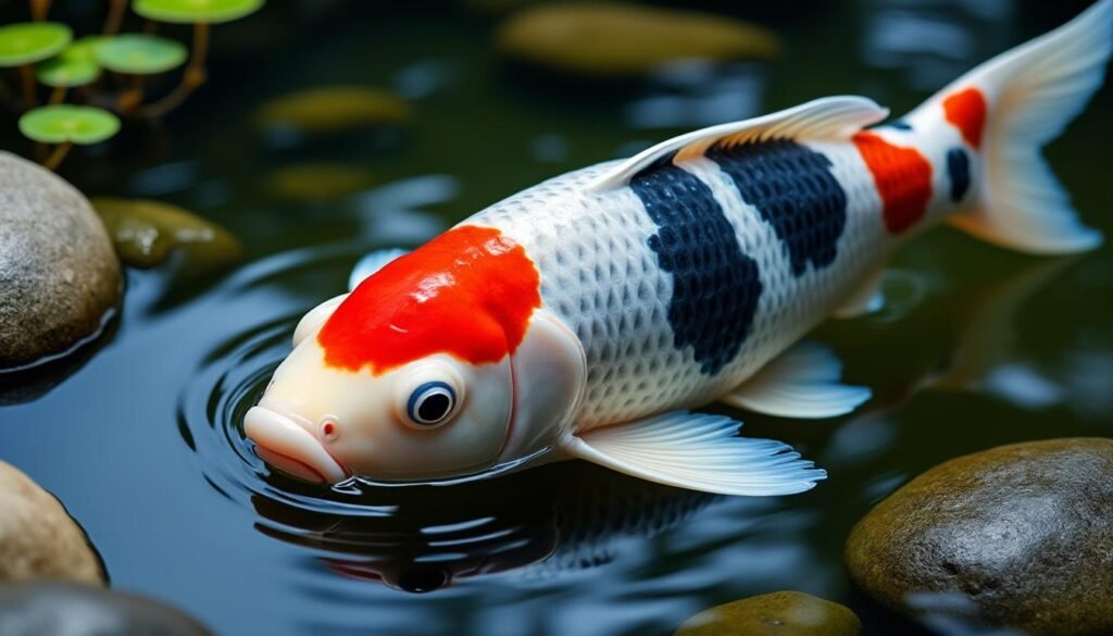 découvrez la carpe koï tancho goshiki, une variété rare et élégante appréciée pour ses motifs uniques et ses couleurs éclatantes, idéale pour embellir votre bassin.