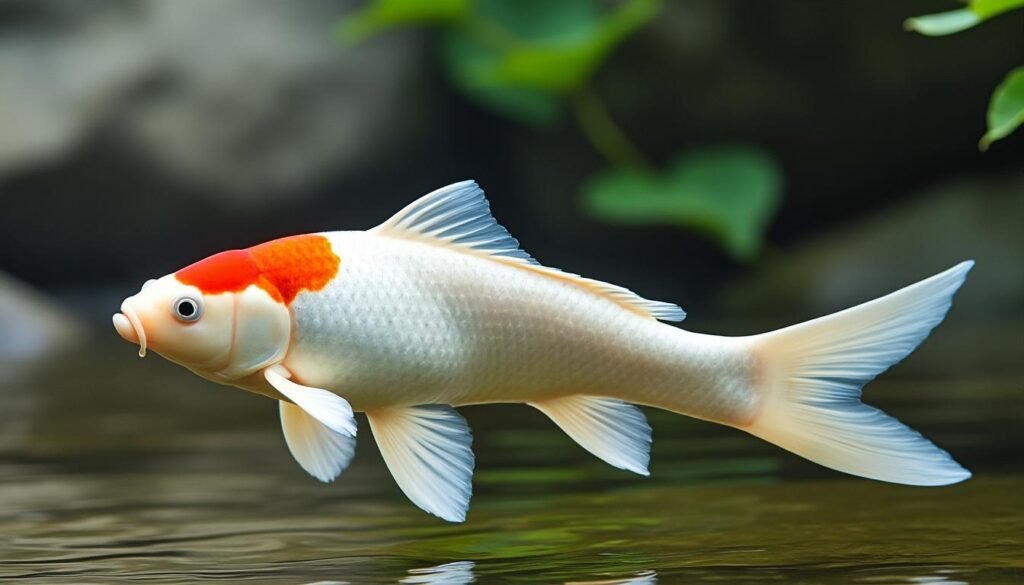 découvrez la beauté unique de la carpe koï tancho kohaku, une variété prisée pour son cercle rouge distinctif sur la tête et ses motifs éclatants blancs et rouges, symbole de chance et de prospérité.