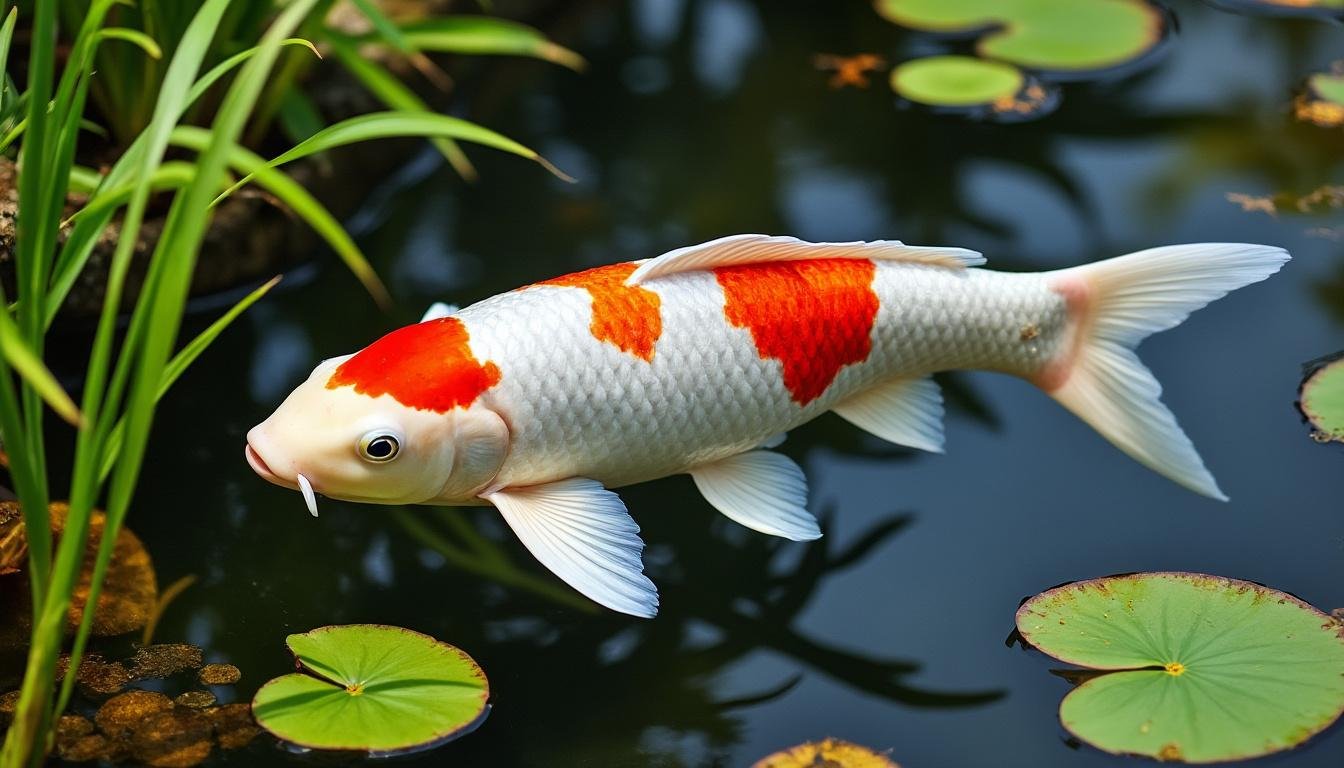 découvrez la beauté unique de la carpe koï tancho kohaku, une variété élégante aux motifs rouges et blancs distinctifs, parfaite pour embellir votre bassin ou jardin aquatique.