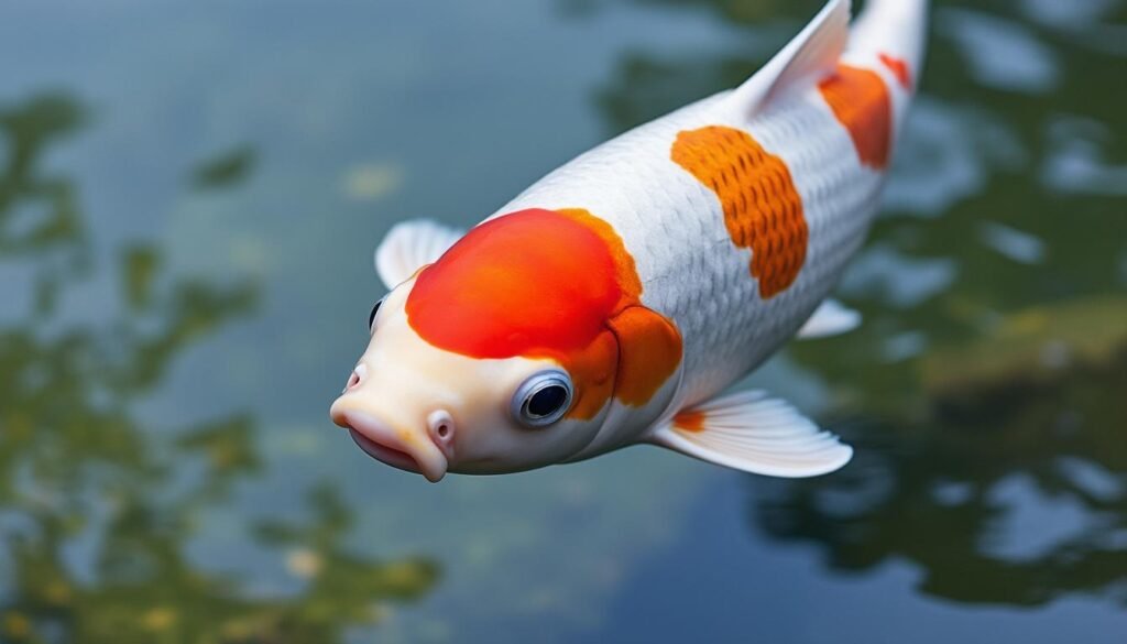 découvrez la beauté unique de la carpe koï tancho showa, une variété élégante appréciée pour son motif distinctif rouge sur la tête et ses couleurs contrastées.