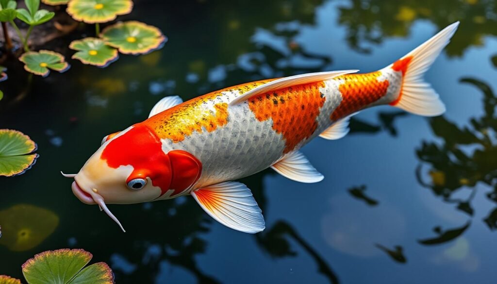 découvrez la beauté exceptionnelle de la carpe koï ginrin goshiki, réputée pour ses écailles brillantes et ses couleurs éclatantes, idéale pour enrichir votre bassin d'ornement.